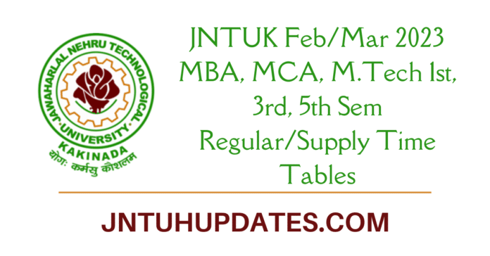 JNTUK FebMar 2023 MBA, MCA, M.Tech 1st, 3rd, 5th Sem RegularSupply Time Tables
